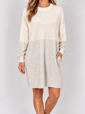 Lululemon Cream Oversized Rib-Knit Women’s Sweater Dress with pockets